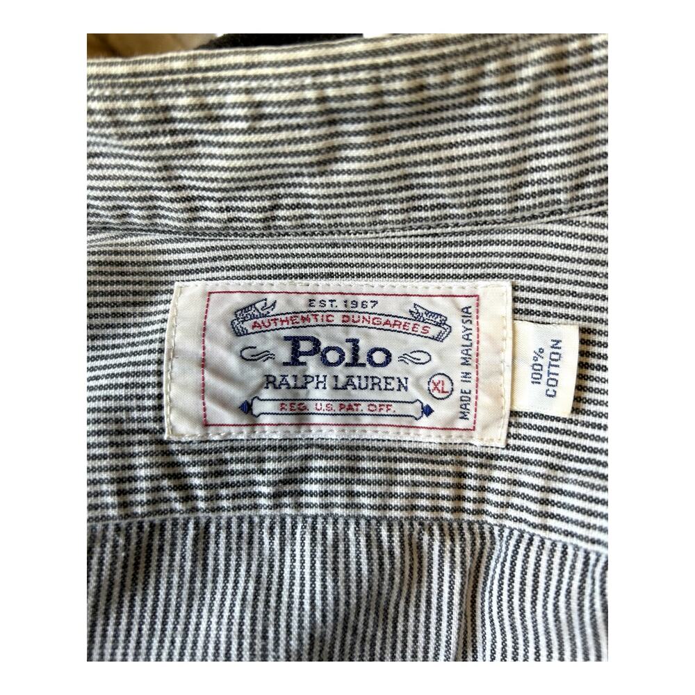 Vintage 90s Polo Ralph Lauren Striped Chambray Workwear Button-up Men's XL - Picture 10 of 10